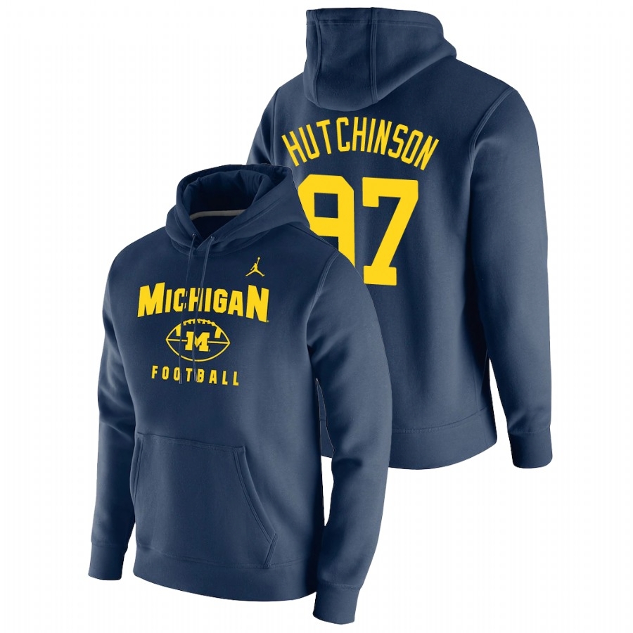 Michigan Wolverines Men's NCAA Aidan Hutchinson #97 Navy Oopty Oop Pullover College Football Hoodie UVA2149QU
